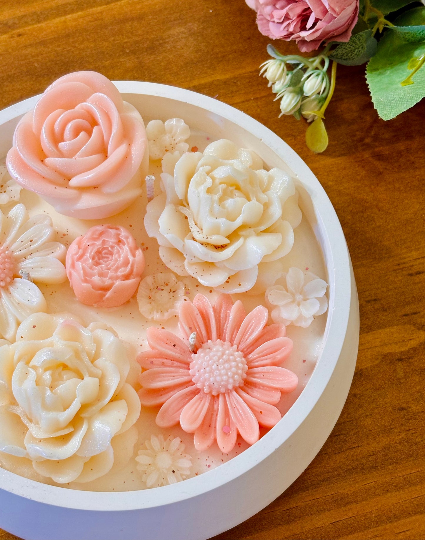 CANDELA GRANDE FIORI BIANCHI E ROSA